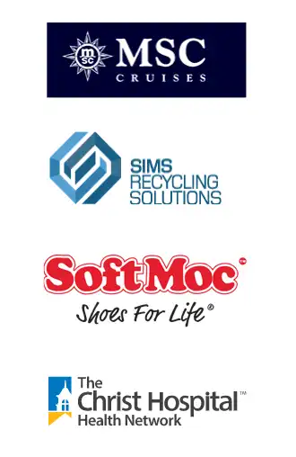 Splash of Logos including MSC Cruises, SIMS Recycling Solutions, SoftMoc, and The Christ Hospital Health Network